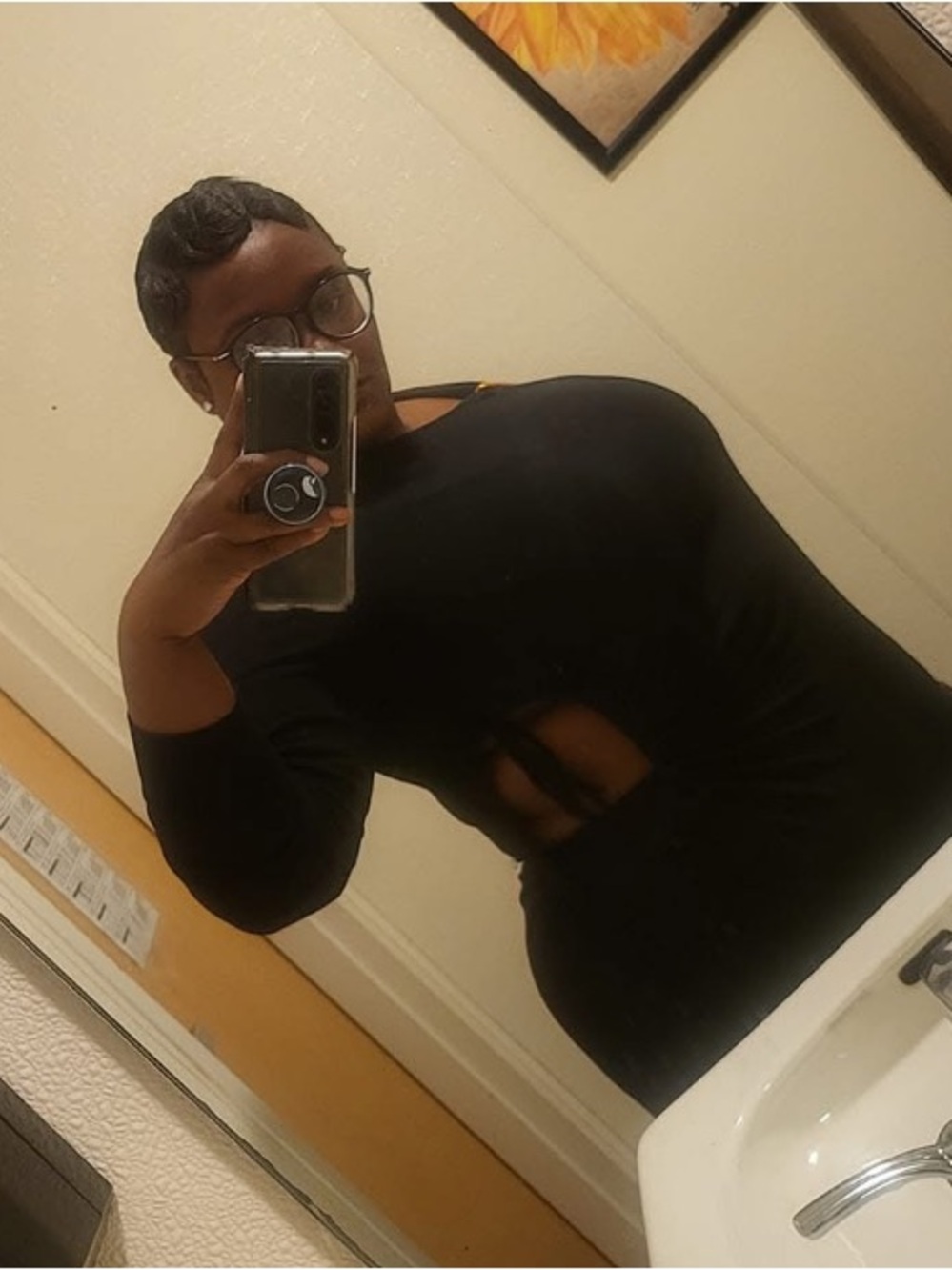 Classic Black Long-Sleeve Maxi Dress with Side Ruching